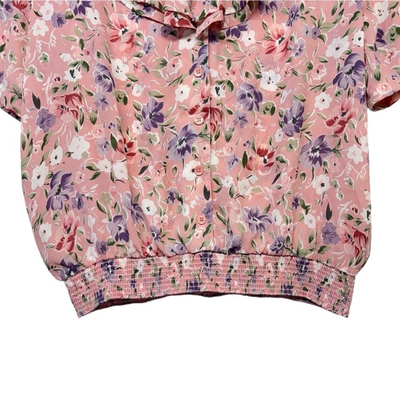 Alfred Dunner Vintage Pink Floral Ruffle Neckline Button down Blouse size 16 - Picture 5 of 10